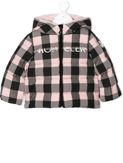 Shop Moncler Logo Check Padded Jacket In Black