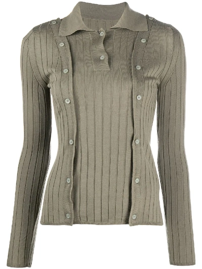 Shop Jacquemus Button-detail Rib-knit Top In Green