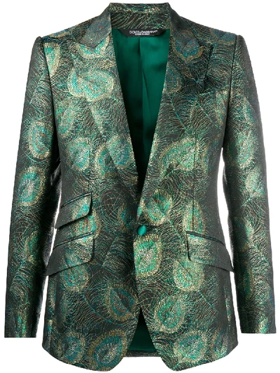 Shop Dolce & Gabbana Feather Jacquard Single-breasted Blazer In Green