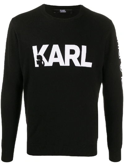 Shop Karl Lagerfeld Long Sleeve Logo Print Jumper In Black