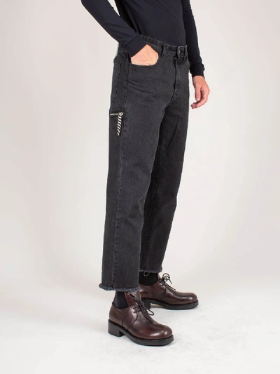 Shop Raf Simons Cropped Denim Pants Zipped Pocket In Black