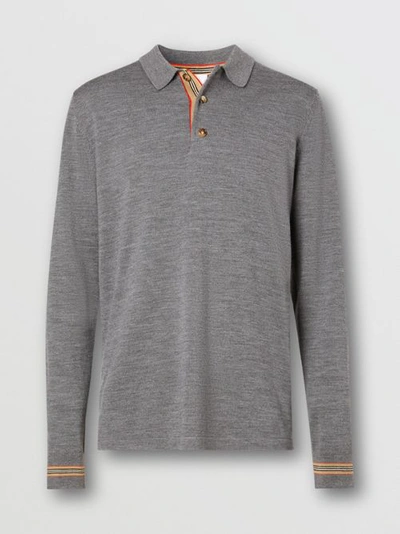 Shop Burberry Long-sleeve Icon Stripe Detail Mer In Mid Grey Melange