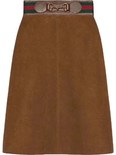 Shop Gucci Long Suede Skirt In Brown