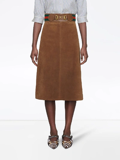 Shop Gucci Long Suede Skirt In Brown