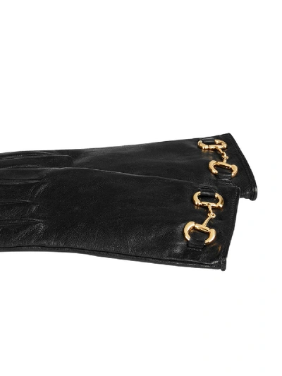 Shop Gucci Horsebit Leather Gloves In Black