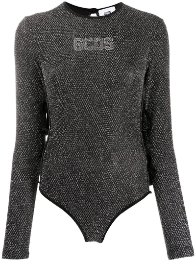 Shop Gcds Glittery Cut-out Bodysuit In Black