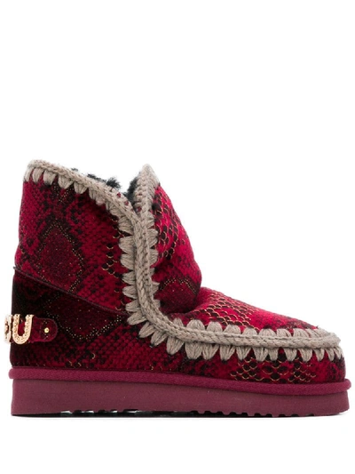 Shop Mou Eskimo 18 Velvet Boots In Red