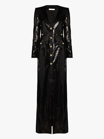 Shop Alessandra Rich Sequin-embellished Crystal-button Gown In Black