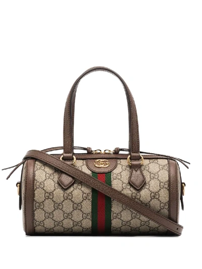 Shop Gucci Ophidia Gg Small Boston Crossbody Bag In Brown