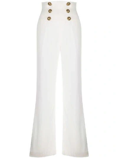 Shop Balmain High Waist Flare Trousers In White