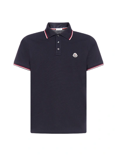 Shop Moncler Logo-patch Cotton Polo Shirt In Blu