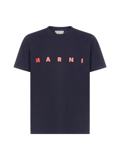 Shop Marni Logo Cotton T-shirt In Night Blue
