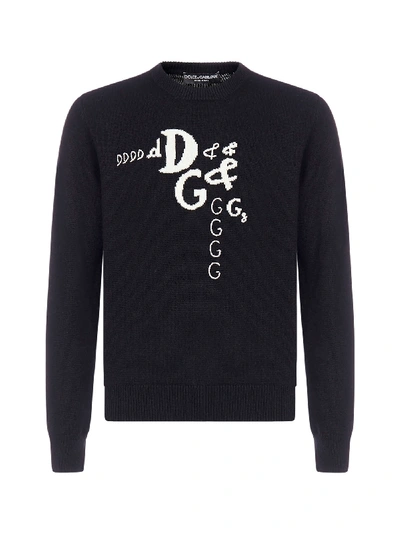 Shop Dolce & Gabbana Logo Intarsia Wool And Silk Sweater In Nero