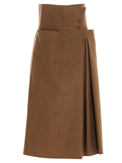 Shop Lemaire Pleated Skirt In Beige
