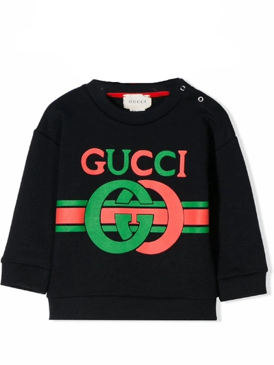Shop Gucci Blue Felted Cotton Jersey Sweatshirt