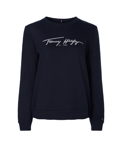 Shop Tommy Hilfiger Sweatshirt With Signature Logo In Blu
