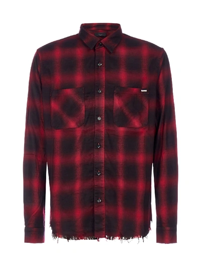 Shop Amiri Shaded Check Print Cotton Shirt In Burgundy