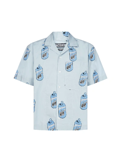 Shop Jacquemus Jean Print Cotton Shirt In Blue Can Print