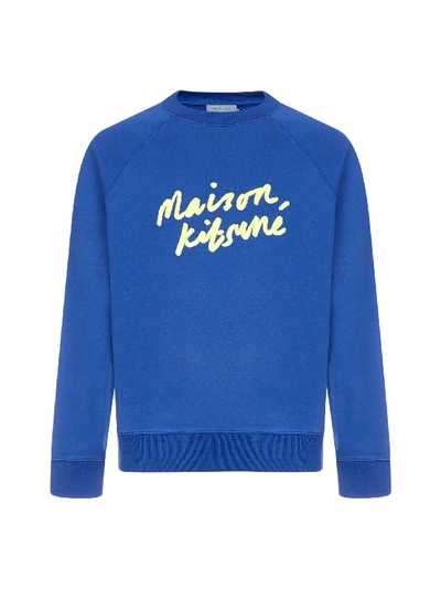 Shop Maison Kitsuné Logo Cotton Sweatshirt In Royal Blue