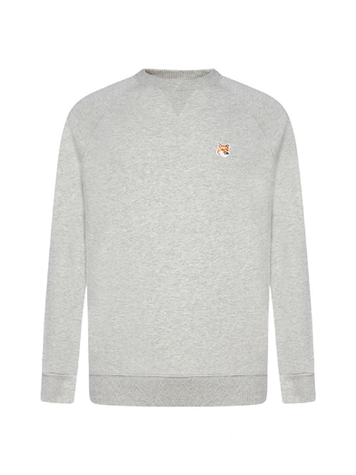Shop Maison Kitsuné Fox Head-patch Cotton Sweatshirt In Grey Melange
