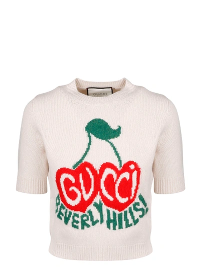 Shop Gucci Cherries Beverly Hills Crop Sweater In White