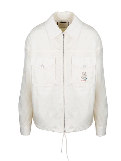 Gucci Cat Embroidered K-way Jacket In White | ModeSens