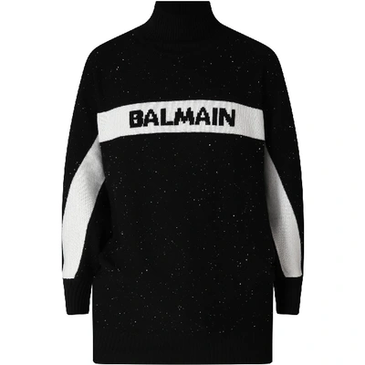 Shop Balmain Black Dress Foor Girl With Logo