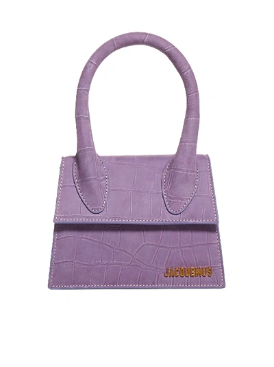 Shop Jacquemus Chiquito Moyen Crocodile-effect Leather Bag In Purple