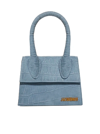 Shop Jacquemus Chiquito Moyen Crocodile-effect Leather Bag In Blue