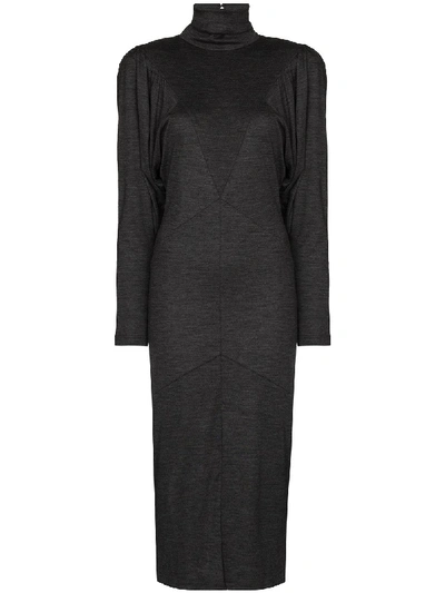 Shop Isabel Marant Genia Puff-sleeve Midi Dress In Grey