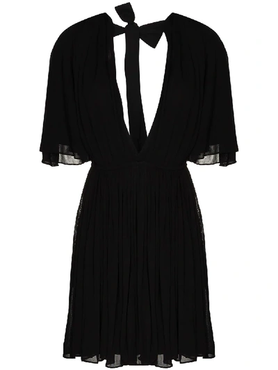 Shop Saint Laurent Plunging Flared Mini Dress In Black