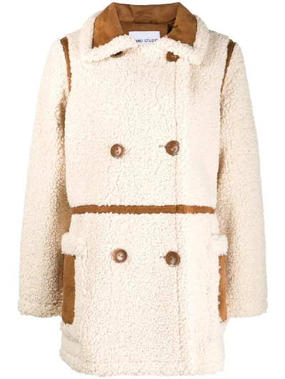 Shop Stand Studio Shearling Double-breasted Coat In White