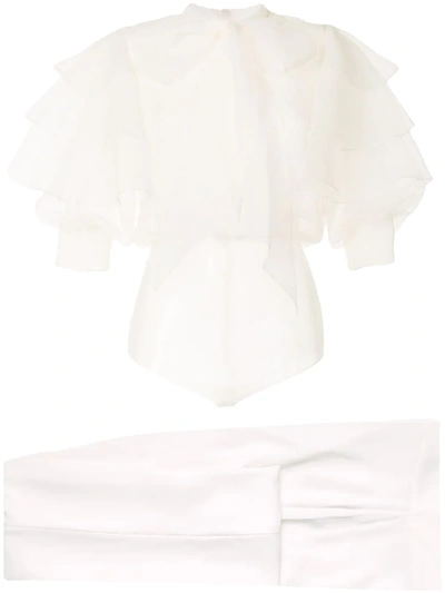 Shop Saiid Kobeisy Sheer Ruffle Detail Blouse In White