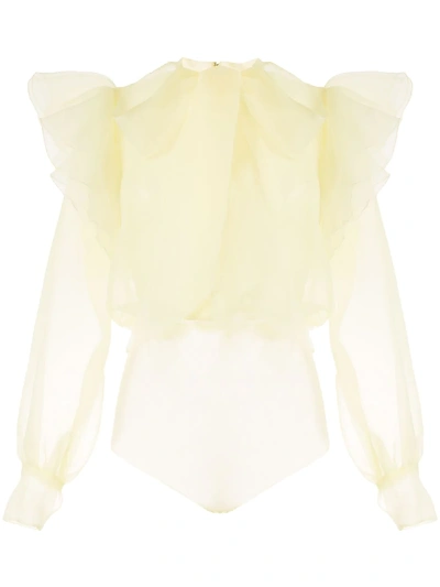 Shop Saiid Kobeisy Bow Detail Sheer Body In Yellow