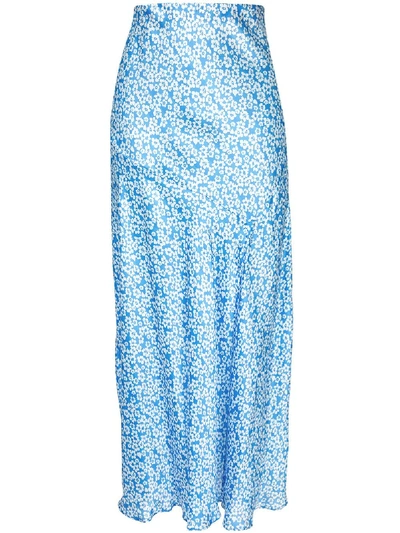 Shop Bec & Bridge Floral Bias Cut Skirt In Blue