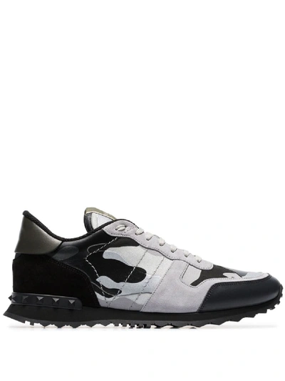 Shop Valentino Rockrunner Leather Sneakers In Grey