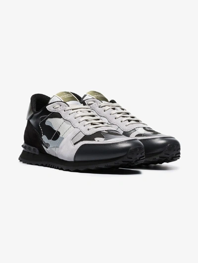 Shop Valentino Rockrunner Leather Sneakers In Grey