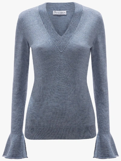 Shop Jw Anderson Flared Cuff V Neck Jumper In Blue