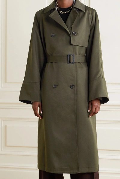 Shop Tibi Layered Double-breasted Woven Trench Coat In Army Green