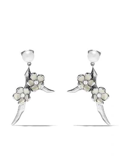 Shaun Leane Cherry Blossom Diamond Drop Earrings In Silver