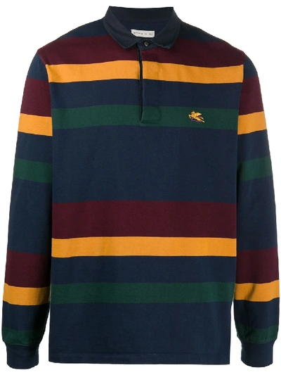 Shop Etro Long Sleeve Striped Polo Shirt In Blue