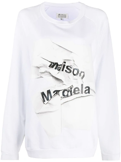 Shop Maison Margiela Logo Print Cotton Sweatshirt In White