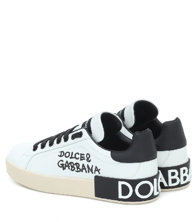 Shop Dolce & Gabbana Portofino Leather Sneakers In White