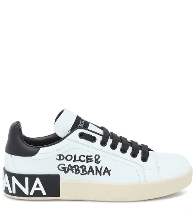 Shop Dolce & Gabbana Portofino Leather Sneakers In White