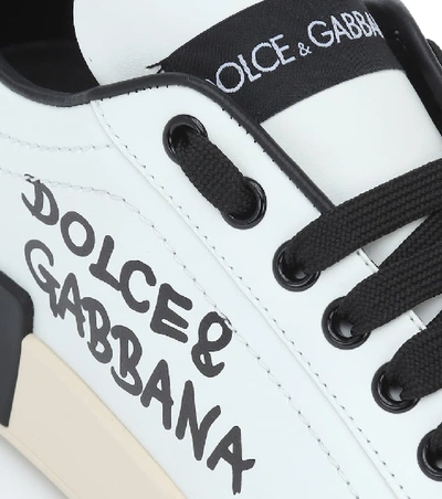 Shop Dolce & Gabbana Portofino Leather Sneakers In White