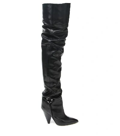 Shop Isabel Marant Lage Leather Over-the-knee Boots In Black