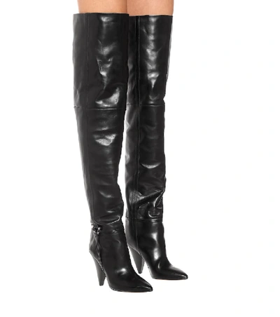 Shop Isabel Marant Lage Leather Over-the-knee Boots In Black