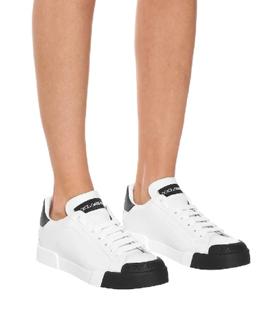 Shop Dolce & Gabbana Portofino Leather Sneakers In White