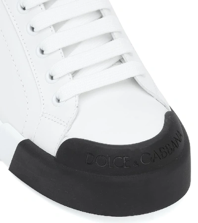 Shop Dolce & Gabbana Portofino Leather Sneakers In White