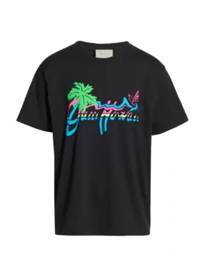 Shop Gucci Hawaii Print Oversize T-shirt In Black Medley